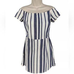 Topshop Moto Denim Striped Off-Shoulder Peasant Dress Size 6